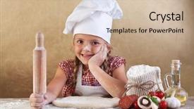  Presentation with pizza - Colorful PPT theme enhanced with chef hat - little girl making pizza backdrop and a soft green colored foreground