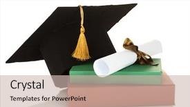  Presentation with diploma - PPT theme enhanced with hat and diploma with book background and a soft green colored foreground