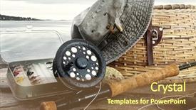  Presentation with fishing gear - Presentation theme having hat and fly fishing gear background and a tawny brown colored foreground