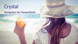  Presentation with straw - Audience pleasing theme consisting of hat and holding a cocktail backdrop and a sky blue colored foreground