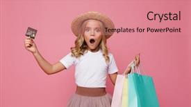  Presentation with credit card - Beautiful PPT theme featuring hat and skirt holding shopping backdrop and a coral colored foreground