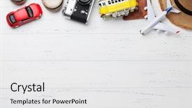  Presentation with top hat - Audience pleasing slides consisting of hat camera passport airplane tram backdrop and a white colored foreground