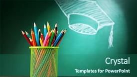  Presentation with bachelor - Colorful slide deck enhanced with hat drawing on blackboard background backdrop and a ocean colored foreground