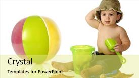  Presentation with sea shells - Slides enhanced with hat happily sitting among beach background and a yellow colored foreground