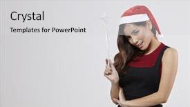  Presentation with magic wand - Presentation design with santa hat holding a magic background and a light gray colored foreground