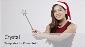  Presentation with magic wand - Presentation theme featuring santa hat holding a magic background and a light gray colored foreground