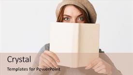  Presentation with memory book family photo album - Beautiful PPT theme featuring hat holding and reading interesting backdrop and a coral colored foreground