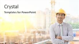  Presentation with contractor - Cool new slide deck with hat holding blue print paper backdrop and a white colored foreground