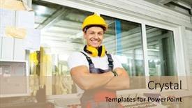  Presentation with worker safety - Presentation theme consisting of hat in a factory control background and a coral colored foreground