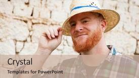  Presentation with straw - Audience pleasing PPT theme consisting of hat in a rural enviromen backdrop and a  colored foreground