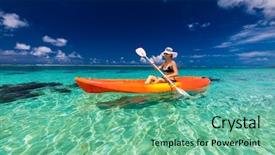  Presentation with samoa - Colorful PPT theme enhanced with hat kayaking in the lagoon backdrop and a seafoam green colored foreground