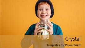  Presentation with explanation photo - PPT theme featuring hat looking camera holding money background and a gold colored foreground