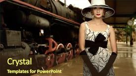 Presentation with station - Cool new PPT theme with hat on a train station backdrop and a tawny brown colored foreground
