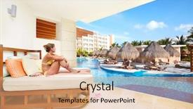  Presentation with jetty on a tropical - Colorful presentation theme enhanced with hat on vacation tropical resort backdrop and a coral colored foreground