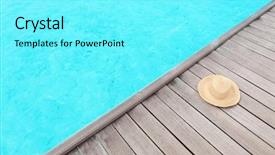  Presentation with resort - PPT theme featuring powtoon - hat on wooden pontoon background and a  colored foreground