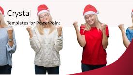  Presentation with collage of families celebrating christmas - Presentation theme having hat over white isolated backgroud background and a  colored foreground