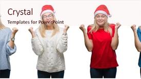  Presentation with collage of families celebrating christmas - PPT layouts featuring hat over white isolated backgroud background and a  colored foreground