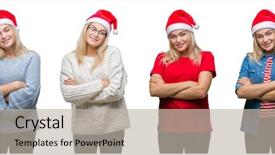  Presentation with white christmas - Slide set having hat over white isolated backgroud background and a mint green colored foreground