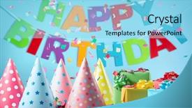  Presentation with confetti - PPT layouts with hat party - birthday gift boxes with paper background and a light blue colored foreground