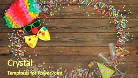  Presentation with colorful birthday or carnival frame - Presentation design featuring hat party - colorful carnival background with clown background and a tawny brown colored foreground