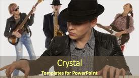  Presentation with band - Amazing PPT layouts having hat playing on a synthesizer backdrop and a tawny brown colored foreground