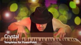  Presentation with arabic music arab man playing - Colorful slide deck enhanced with hat playing on a synthesizer backdrop and a tawny brown colored foreground