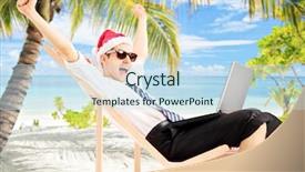  Presentation with santa - Amazing presentation theme having hat sitting on a beach backdrop and a sky blue colored foreground