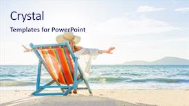  Presentation with tropical - Beautiful slides featuring hat sitting on tropical beach backdrop and a sky blue colored foreground