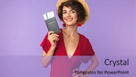  Presentation with passport travel - Presentation theme consisting of hat smiling while holding passport background and a light blue colored foreground