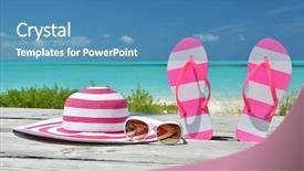  Presentation with bahamas - Audience pleasing slide set consisting of hat sunglasses and flip-flops backdrop and a teal colored foreground