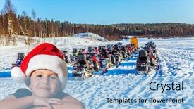  Presentation with christmas red - Slide deck with hat tourist train from snowmobile background and a light blue colored foreground
