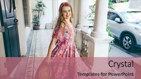  Presentation with maxi - Amazing slide deck having hat walking on the asia backdrop and a coral colored foreground