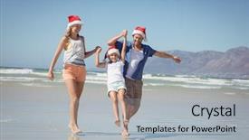  Presentation with family day - Slide set with hat while enjoying at beach background and a light gray colored foreground