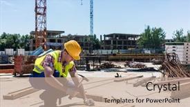  Presentation with work safety - Presentation having hat while hammering a nail background and a mint green colored foreground