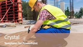  Presentation with work safety - Slide deck featuring hat while hammering a nail background and a coral colored foreground