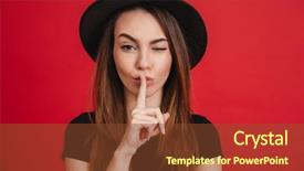  Presentation with pretty girl - Slide set consisting of hat winking and showing silence background and a tawny brown colored foreground