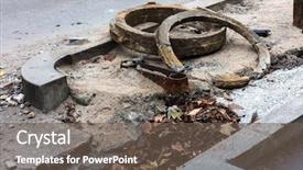  Presentation with sewer - Audience pleasing PPT layouts consisting of hatches repairing road unsecured sewer backdrop and a tawny brown colored foreground