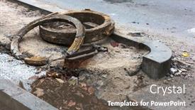  Presentation with sewer - Colorful presentation enhanced with hatches-repairing-road-unsecured-sewer backdrop and a violet colored foreground