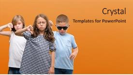  Presentation with negative - Cool new theme with hate - group of boy and girls backdrop and a gold colored foreground