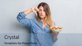  Presentation with healthy eating - Slides consisting of hate - young adult woman over grey background and a seafoam green colored foreground