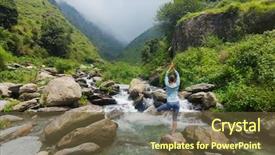  Presentation with waterfall woman - Presentation featuring awana - woman in hatha yoga balance background and a tawny brown colored foreground