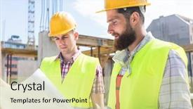  Presentation with safety construction - Slides having hats and reflective safety vest background and a blonde colored foreground