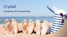  Presentation with beach bag - Cool new presentation theme with hats and summer concept - three backdrop and a light blue colored foreground