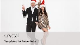  Presentation with year end party - Slide set with hats celebrating new year party background and a light gray colored foreground