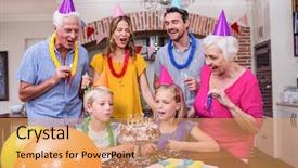  Presentation with 70 birthday party - Presentation theme featuring hats having fun at birthday background and a coral colored foreground