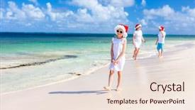  Presentation with tropical christmas - PPT theme with hats on a tropical beach background and a lemonade colored foreground