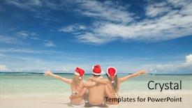  Presentation with santa - Presentation theme consisting of hats on the beach christmas background and a coral colored foreground