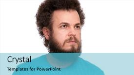  Presentation with hair tools and hairdressing concept - Slide deck enhanced with haughtiness - crazy bearded man with funny background and a light blue colored foreground