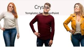  Presentation with group of people - Presentation design consisting of haughtiness - group of cool people woman background and a coral colored foreground