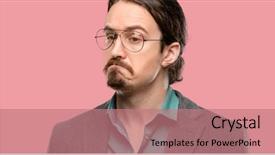  Presentation with look - Colorful presentation theme enhanced with haughtiness - handsome young man having skeptical backdrop and a coral colored foreground